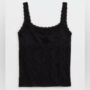 🎀 NWT Aerie Superchill Lace-trim Cotton Jacquard Black Heart Tank Top L 🎀